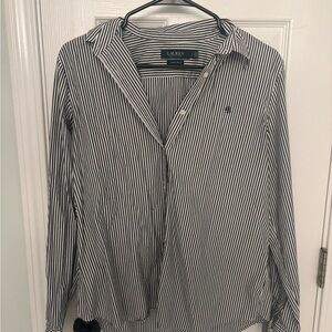 Lauren Ralph Lauren Navy and White Striped Button-Down Shirt